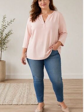Banana Republic Blush Pink Tunic Top XXL Split Neck Long Sleeve